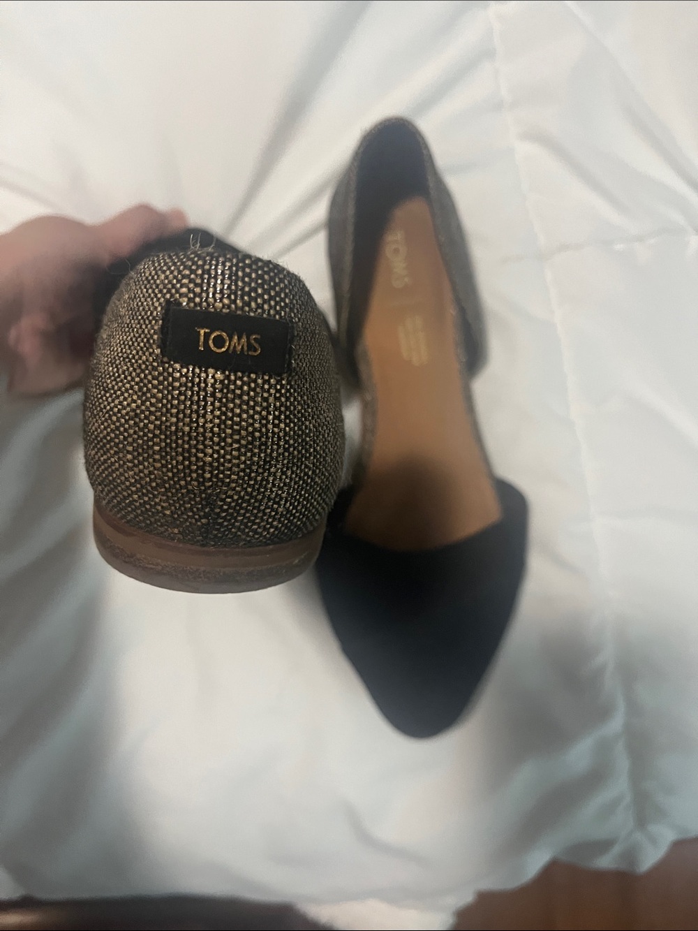 Toms Black Pointed D'Orsay Flats with Brown Insole - Picture 4 of 5